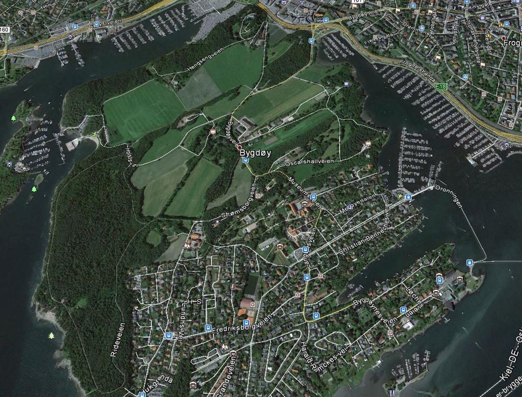 Fig 1 - Bygdø med Frognerkilen og Bestumkilen. Fra Google Earth.