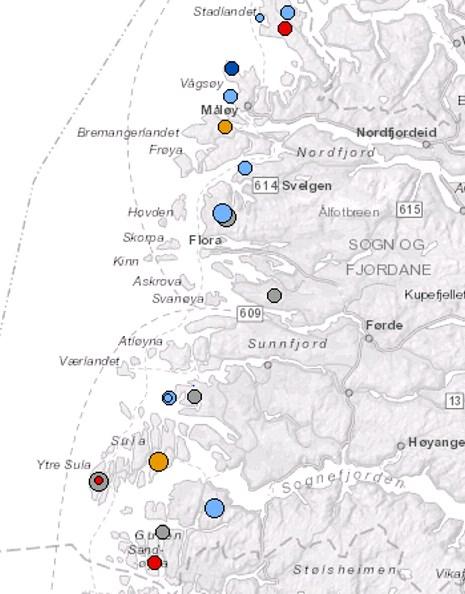 Side 14 Fig. 4: Kartet viser meldte/omsøkte vindkraftverk i Sogn og Fjordane.