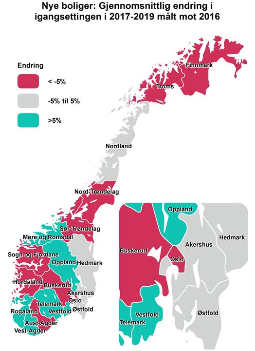 Prognosene viser en igangsetting på 5,1 mill. kvm yrkesareal i 2017, som utgjør en økning på 2 % fra 2016.