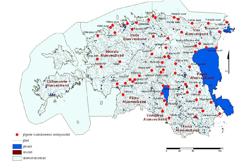 1.2 Jõgede seire ja seisund Jõgede hüdrokeemiliste seirelävendidite arv on aja jooksul muutunud (58 65). 2004.