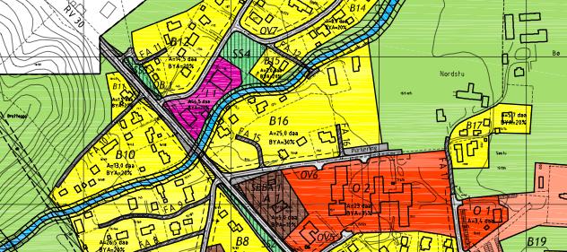 -6 Utsnitt av kommunedelplan "Otnes" Reguleringsplan Otnes (PlanID: R26, vedtatt 24.02.2005) I reguleringsplanen er planområdet vist som del av "Områder for boliger" B16.