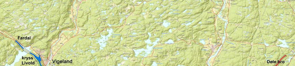 E DØLE BRU LIVOLD KOMMUNDELPLAN Alternativ rød, blå og grønn Det er konsekvensutredet tre alternativer på strekningen, alternativ -, alternativ - og alternativ -.