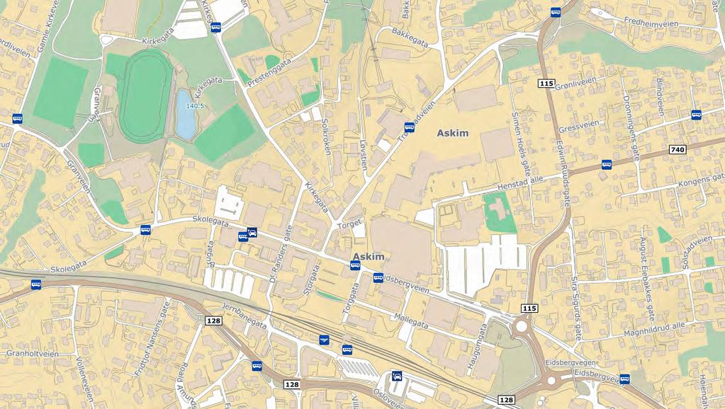 Figur 6: Kart eksisterende bussholdeplasser og Jernbanestasjon. Planområdet er merket med rød sirkel. Kilde Finnkart.no 2.