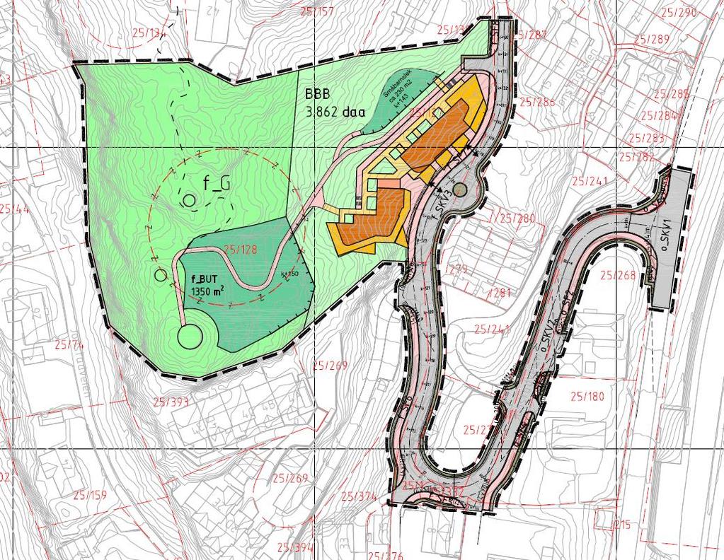 Boligblokken består av parkering i 1. etasje og i den nordlige delen av 2. etasje. Det er leiligheter plassert fra 3. til 7. etasje og i den sørlige delen av 2. etasje. Nordnæsdalsveien Øvre Fyllingsveien Jonstadveien Figur 2.