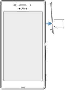 Slik setter du inn mikro-sim-kortet 1 Ta av dekselet for mikro-sim- og minnekortsporene. 2 Sett mikro-sim-kortet inn med gullkontaktene pekende nedover inn i mikro-simkortsporet.