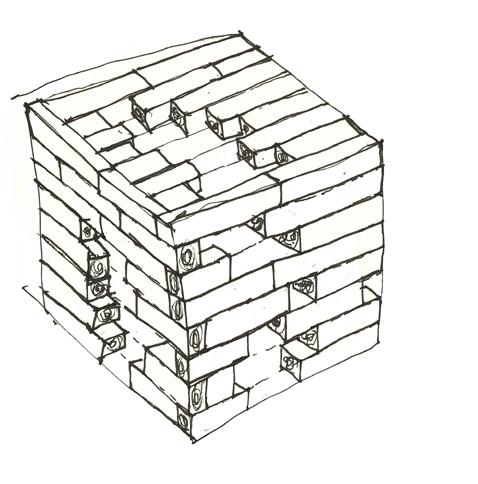 09 BESKRIVELSE: Bruke treverk fra trallebanen til å lage et sammenhengende skulpturelt møbel som kan fungere som benk, lekeaparat m.m. KATEGORI: Lek / Romlig opplevelse / Monument / Formidling ELEMENT: 3.