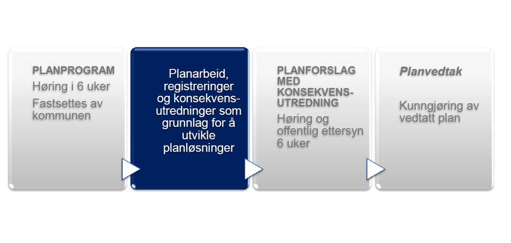 3 Planprosess og medvirkning Nedenfor fremgår forenklet flytskjema for planprosess med konsekvensutredning. Figur 3.