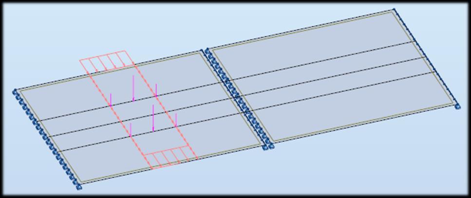 Figur 6.24: Modellert bremse-/ akselerasjonslast sammen med trippelboggilast Sidelast Sidelasten virker vinkelrett på bruas kjøreretning, og tilsvarer 25% av bremse-/ akselerasjonslasten.