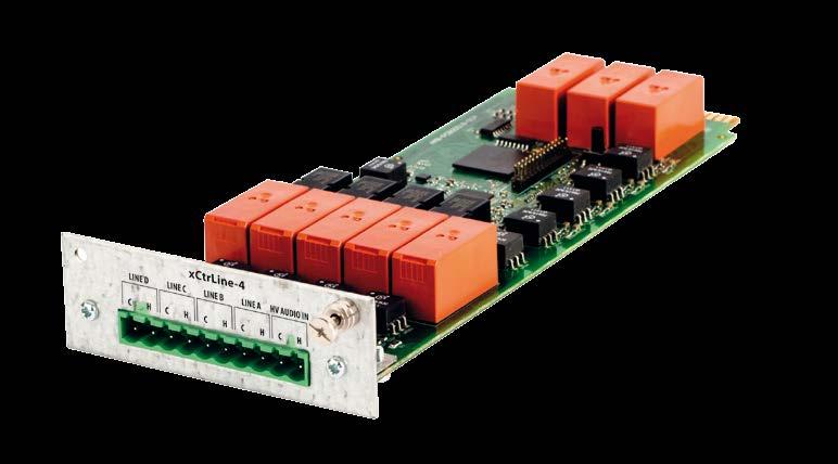 ABT-xCtrLine-4 kontrollkort med 4 høyttalerutganger ABT-xCtrLine-4 gir 4 uavhengige utganger for høyttalere (A, B, C, D). Kortet gjør det mulig å veksle mellom hoved- og reserveforsterkere.