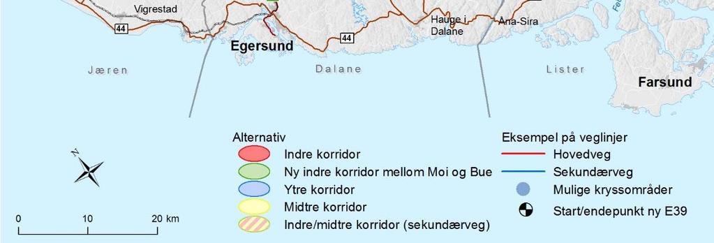 kartet over. I forslag til kommunedelplan vil korridorbredden bli betydelig redusert.