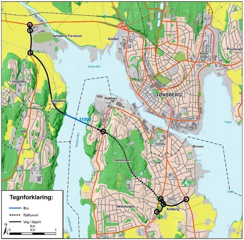 7 og tett innpå skole og nærmiljø på store deler av linja. Trafikkavvikling med kryssing av trafikkerte veger på Ramberg og Vear er også en utfordring. 2.