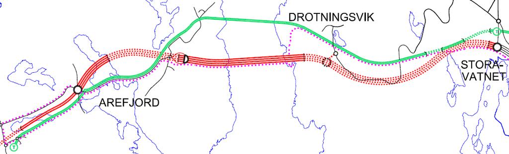 Det er ny kort tunnel (2 løp med 2 felt i kvar tunnel) mellom Arefjord og Mustadvatnet på Sotrasida.