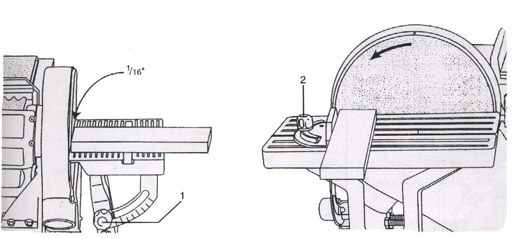 - 17-25. Bruk av slipetallerken (fig.20 og 21) Legg alltid arbeidsstykket på venstre side av slipetallerken slik at det blir dradd ned mot arbeidsbordet da unngår du tilbakeslag av materialet.