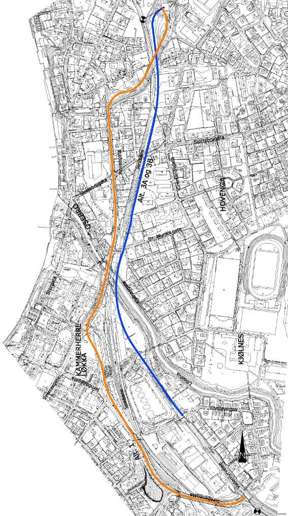 Støy Fv. 32 Porsgrunn kommune rev02 5 1 INNLEDNING Figur 1 viser oversikt over de ulike alternativene for ny veitrasé etter omlegging av Fv 32.