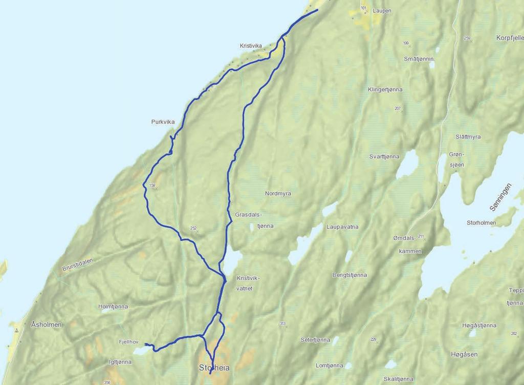 Kristvika - Fjellhov Storheia - 10 km Purkvika 2 timer og 30 minutter 586 høydemeter