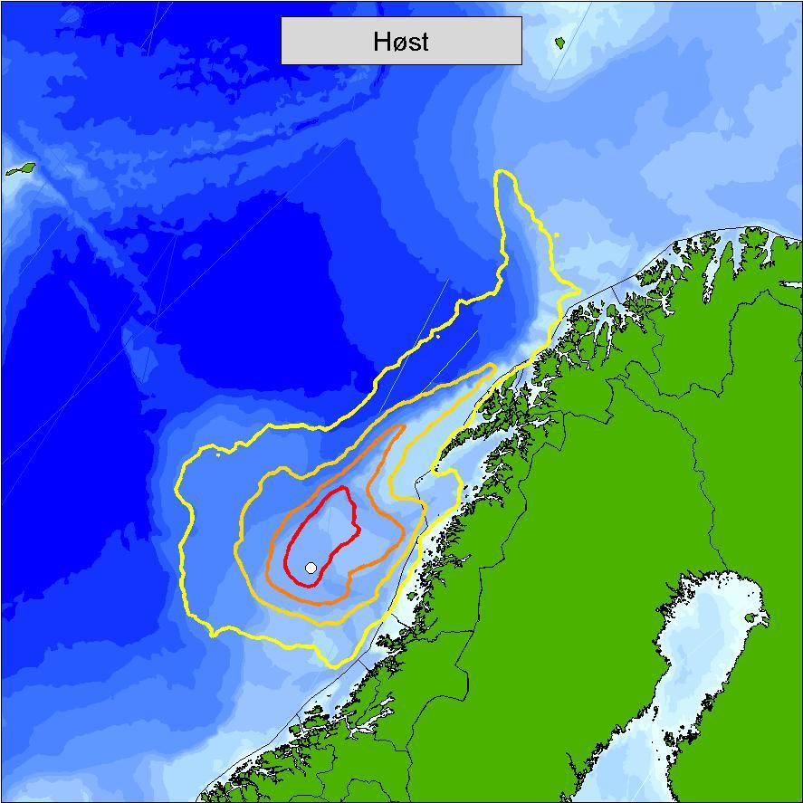 Hvert område består av alle 10x10km kartruter som har mer olje på overflaten enn 0,01 tonn/km 2 i