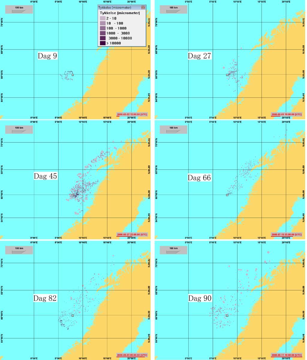 Figur 3-7 Illustrasjon av utviklingen av enkeltsimuleringen som ga størst stranding for Liner brønndesign ved letebrønn 6507/3-12 Mim.