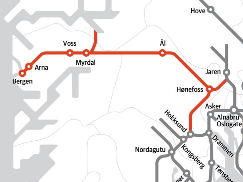 Område Vest Område Vest omfatter følgende banestrekninger: Bergensbanen, fra Hønefoss til Bergen