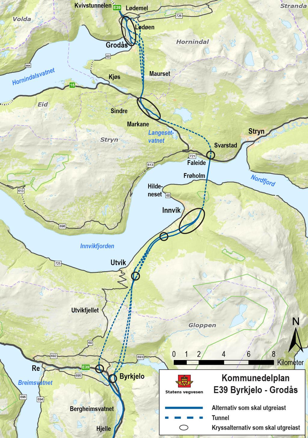 Om veglinjene Den nye E39 frå Byrkjelo til Grodås vil bli mellom 35 og 40 km og redusere