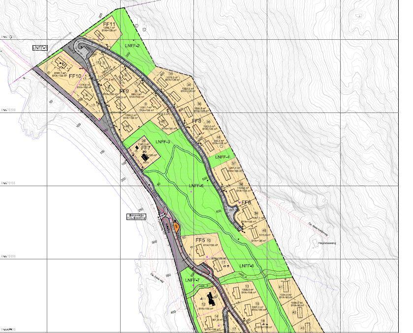 Utsnitt frå godkjent reg.plan for Hesvik hyttegrend. Planframlegget består av: Plankart Føresegner Planomtale ROS-analyse Skredfarevurdering Virkning på naturmiljøet.