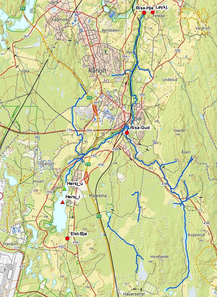 VF Risa med tilløpsbekker (002-2347-R) Risa med tilløpsbekker ble i 2015-2016 overvåket i to vannlokaliteter i hovedvassdraget, 002-82954 og 002-58999.