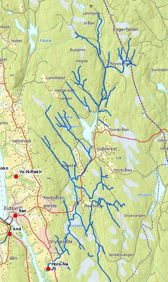 VF Holsjøvassdraget med tilløpsbekker (002-307-R) Holsjøvassdraget med tilløpsbekker ble i 2015-2016 overvåket i en vannlokalitet (002-59002) beliggende nederst i hovedbekken.