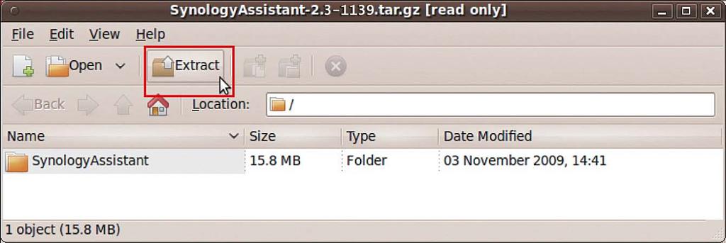 på skrivebordet. 3 I filleservinduet som åpnes, dobbeltklikker du på Linux-mappen, og deretter dobbeltklikker du på Synology Assistant-3.1-[nummer].tar.gz. 3.1-1566 3.