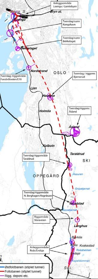 Follobanen Forutsetninger endres Opprinnelig planlagt Oslo S Hauketo Ski Deretter Oslo S