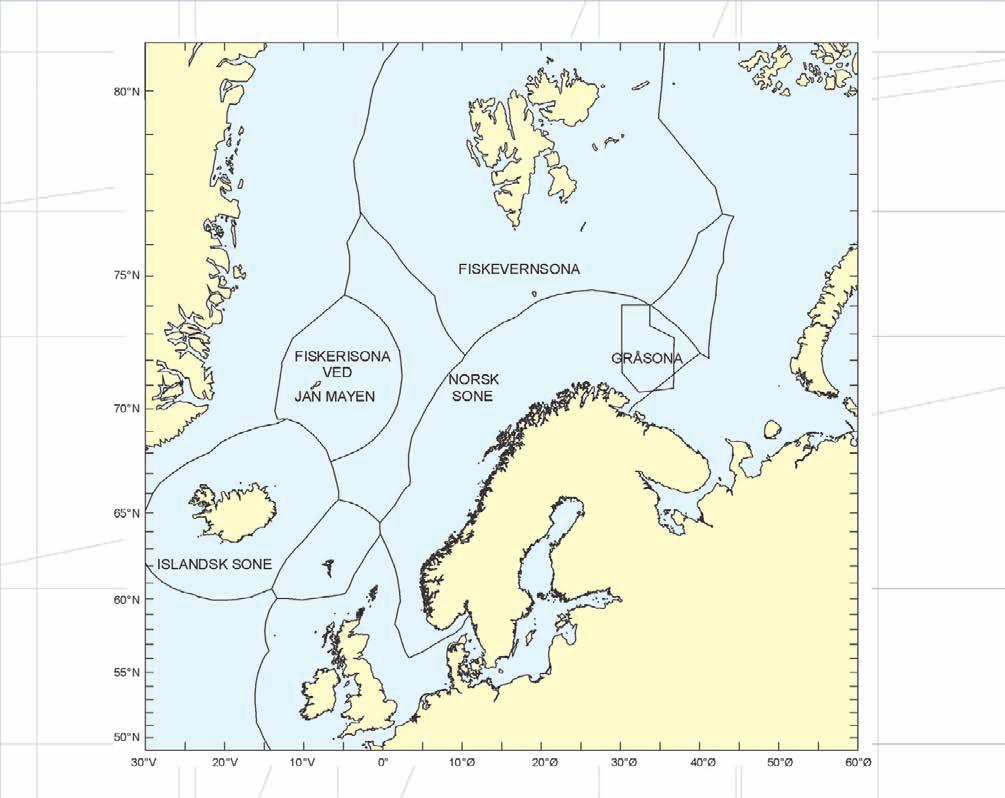 14 Meld. St. 18 2009 2010 Figur 2.1 viser dei ulike sonene under norsk jurisdiksjon og dei internasjonale havområda Smottholet i Barentshavet og Smotthavet i Norskehavet.