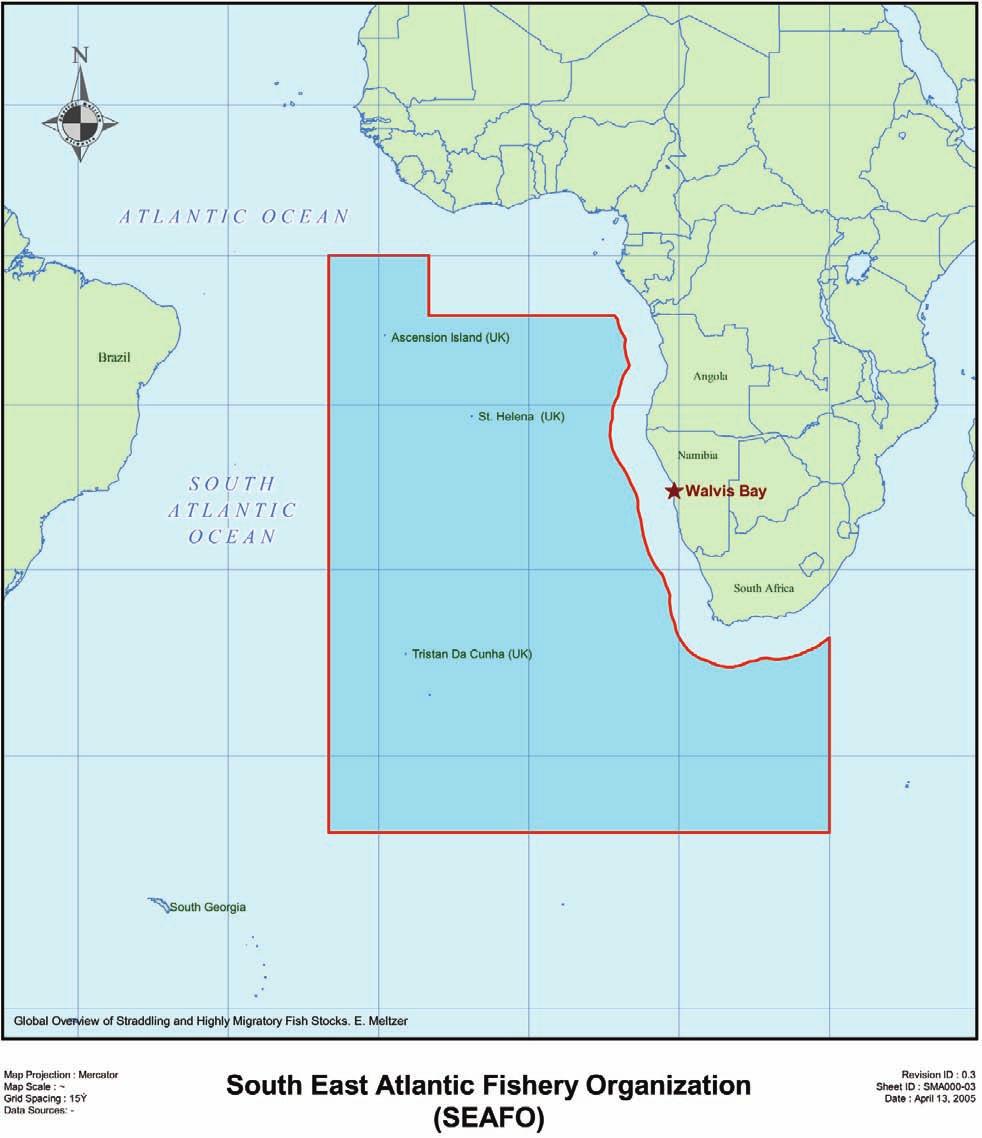 46 Meld. St. 18 2009 2010 Figur 3.5 SEAFO sitt konvensjonsområde South East Atlantic Fisheries Organization (SEAFO) møtet i 2005 la Noreg fram eit forslag om betre vern av ungfisk i Middelhavet.