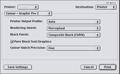 henviser til nummeret som ble tildelt profilen ved hjelp av Profile Assistant. Se Bruke Profile Assistant på side 38. 8. Velg [Farge Graphic Pro 2] (7). 7 8 9.