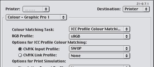 5. Velg [Farge Graphic Pro 1] (4). 4 5 6 6. Velg [ICC-profilfargetilpasning] på [Fargetilpasningsoppgave]-menyen (5). 7.