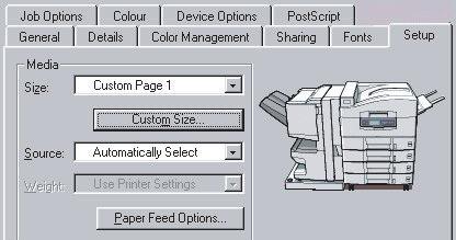 WINDOWS 98/ME POSTSCRIPT PostScript-driveren for Windows 98 gjør det mulig å definere og lagre opptil tre egendefinerte sidestørrelser til fremtidig bruk. 1.