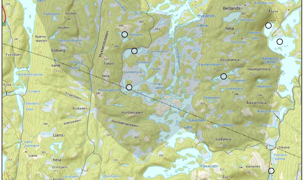 Innsjødata over de undersøkte lokalitetene (NVE.no). 1 Rasvasstjønn inngår i nedbørfeltet til Bellandsvatn i NVE s oversikt. Innsjø nr.