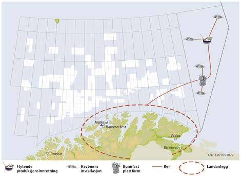 produksjon fra Barentshavet sørøst (Oljedirektoratet 2012). Det er skissert et aktivitetsomfang som defineres som høyt og ett som klassifiseres som lavt (Figur 2).