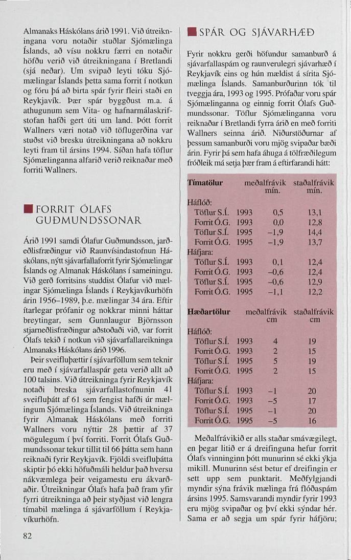 Almanaks Háskólans árið 1991. Við útreikningana voru notaðir stuðlar Sjómælinga Islands, að vísu nokkru færri en notaðir höfðu verið við útreikningana í Bretlandi (sjá neðar).