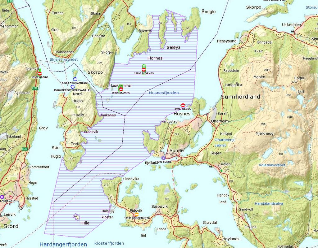 Side 8/16 Skildring av kandidatområde - Ytre Hardangerfjorden Figur 4. Kandidatområde Ytre Hardangerfjord, med godkjente akvakulturlokalitetar.