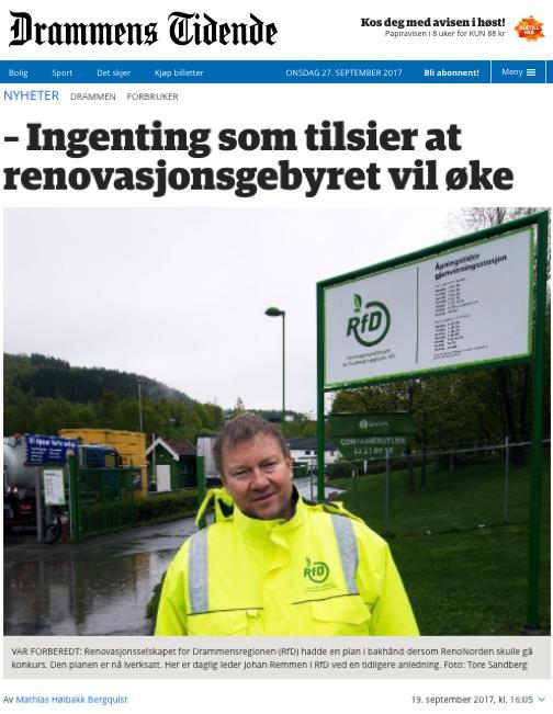 Økonomiske konsekvenser Det vil ikke bli behov for å øke renovasjonsgebyret som direkte følge av konkursen.