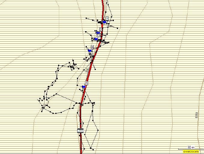 Geologisk rapport nr. 2014044585-5 Høgberget N Figur 2.12. Oversikt over registreringar med synfaringsrute, gjennomført av Arnstein Aarset frå NGI i 2008.