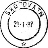 09.86 TBK til 06.12.94 TK Stempel nr. 4 Type: HJ-IIA Utsendt?? SKOROVATN Innsendt?? Registrert brukt fra 21-1-87 IWR Stempel nr. D1 Type: DN Utsendt?