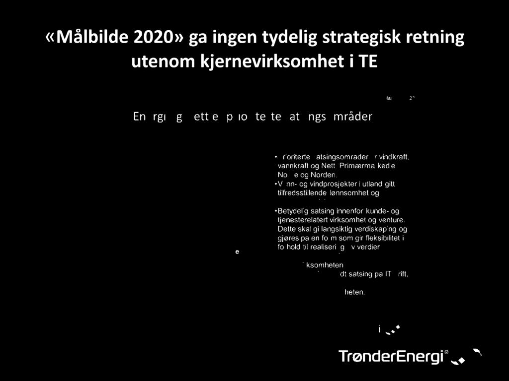 «Målbilde 2020» ga ingen tydelig strategisk retning utenom kjernevirksomhet i TE «Betydelig satsing innenfor