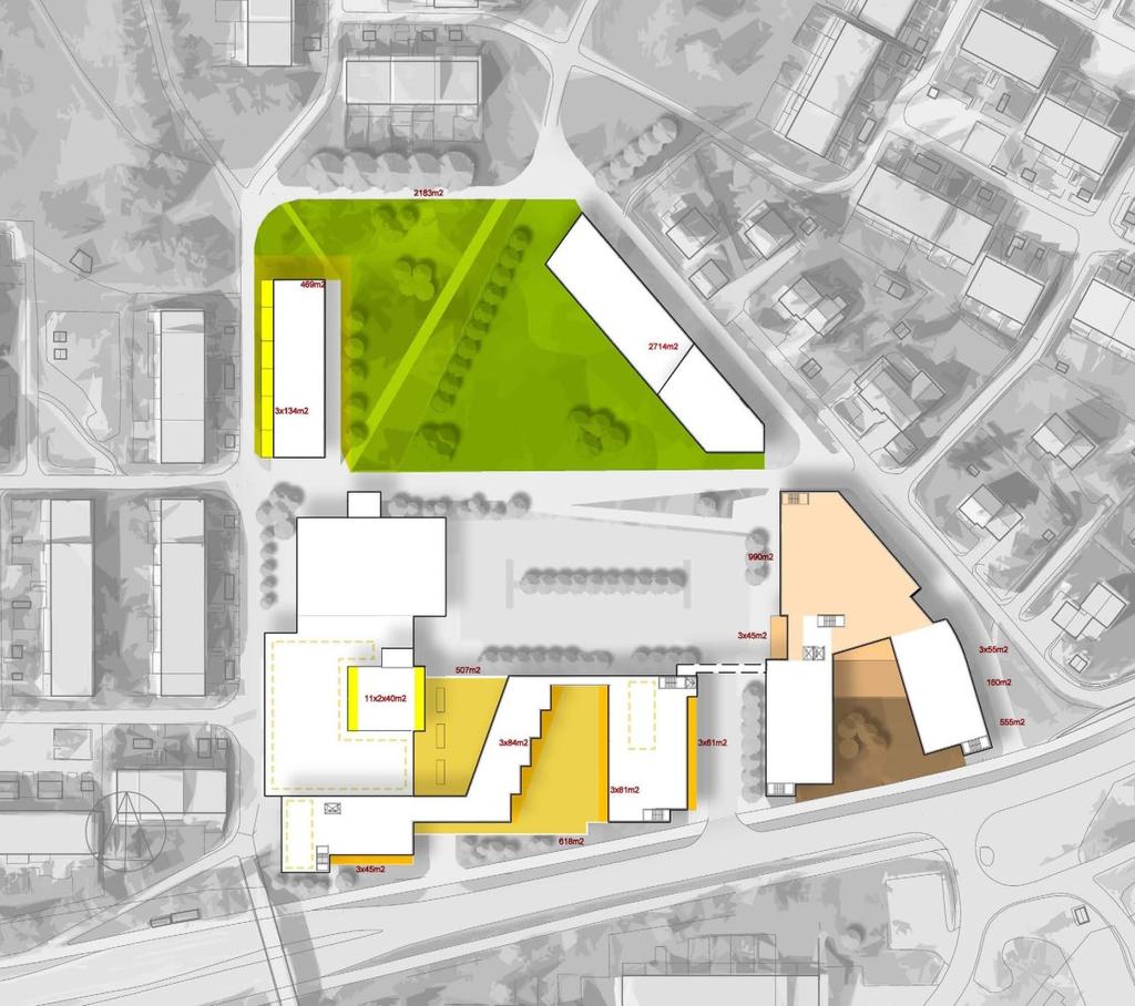 Plan 2, øvre nivå, i senterområdet 9.5 Boligmiljø Universell utforming Tilgjengelighet og universell utforming etter loven sikres ved gjennomføring av byggesaken.