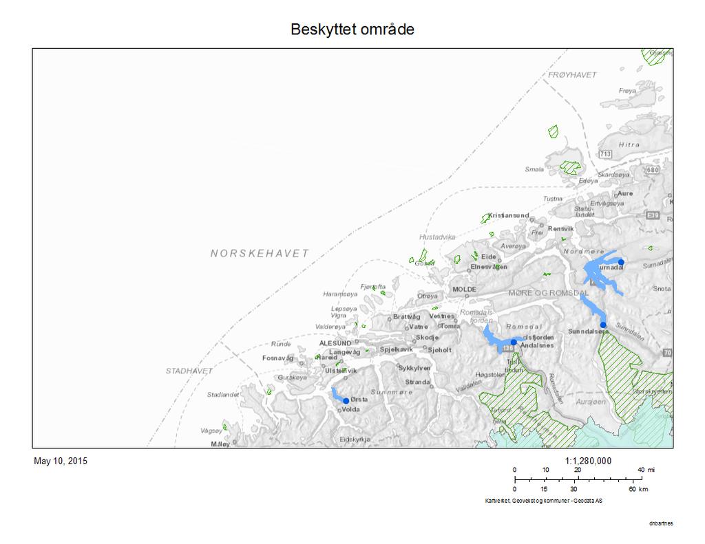 Figur 16: Kart over verna område i Vassregion Møre og Romsdal 5.2 Sterkt modifiserte vassførekomstar Vassforskrifta har ein eigen kategori for sterkt modifiserte vassførekomstar (SMVF).