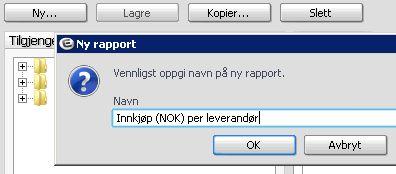 Rapport uten gruppe En rapport kan lages uten felt i «Gruppering». Rapporter som skal sendes til Excel-mal er nødt til å bygges opp slik.