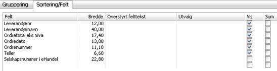 Videre må vi velge andre felter som kan være naturlige å ha med i en slik rapport.
