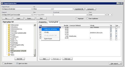 Videre skal vi legge inn en sortering i utskriften på leverandørnummer.