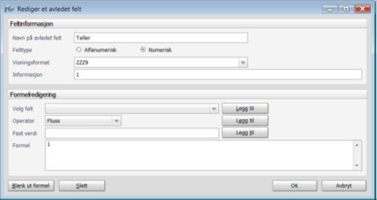 AVLEDEDE FELT Ved å sette opp bestemte utrykk/formler basert på ulike felter kan du lage avledede felt.