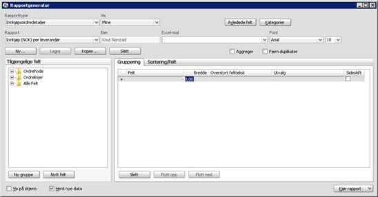 Hovedbildet Arbeid i rapportgeneratoren gjøres hovedsakelig i oppstartsbildet.