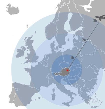 Vienna easy and fast to access within Europe compact, clean, green, safe stable economy,