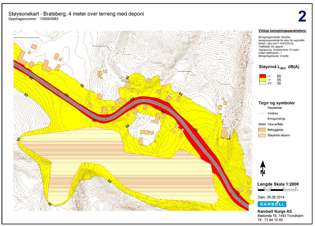 10-(12) STØYUTREDNING Figur 4 Støysonekart iht T-1442 over området med deponi, 4